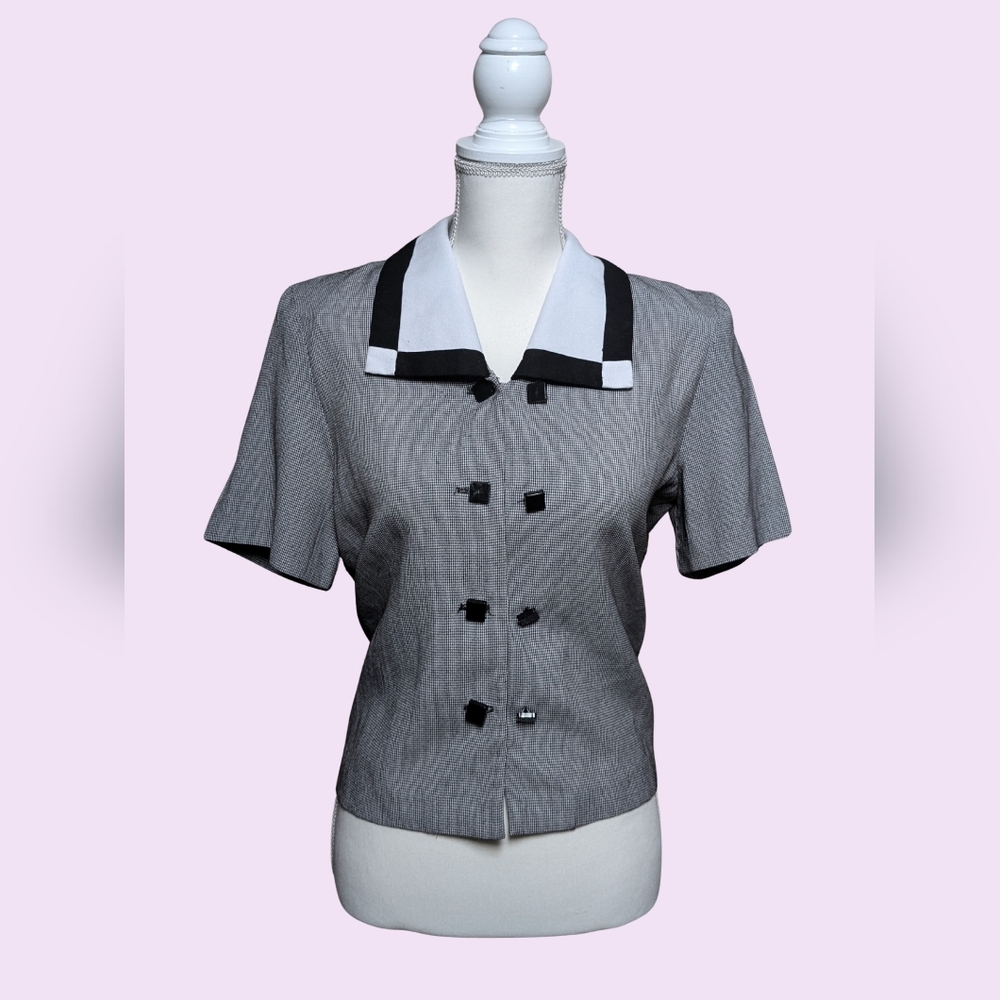 Vintage Colorblock Patterned Button Up Blouse by Miss Dorby